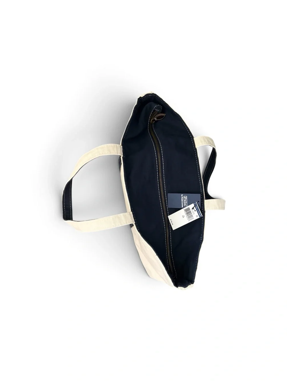 Polo by Ralph Lauren Cream and Navy Canvas Duffel Tote